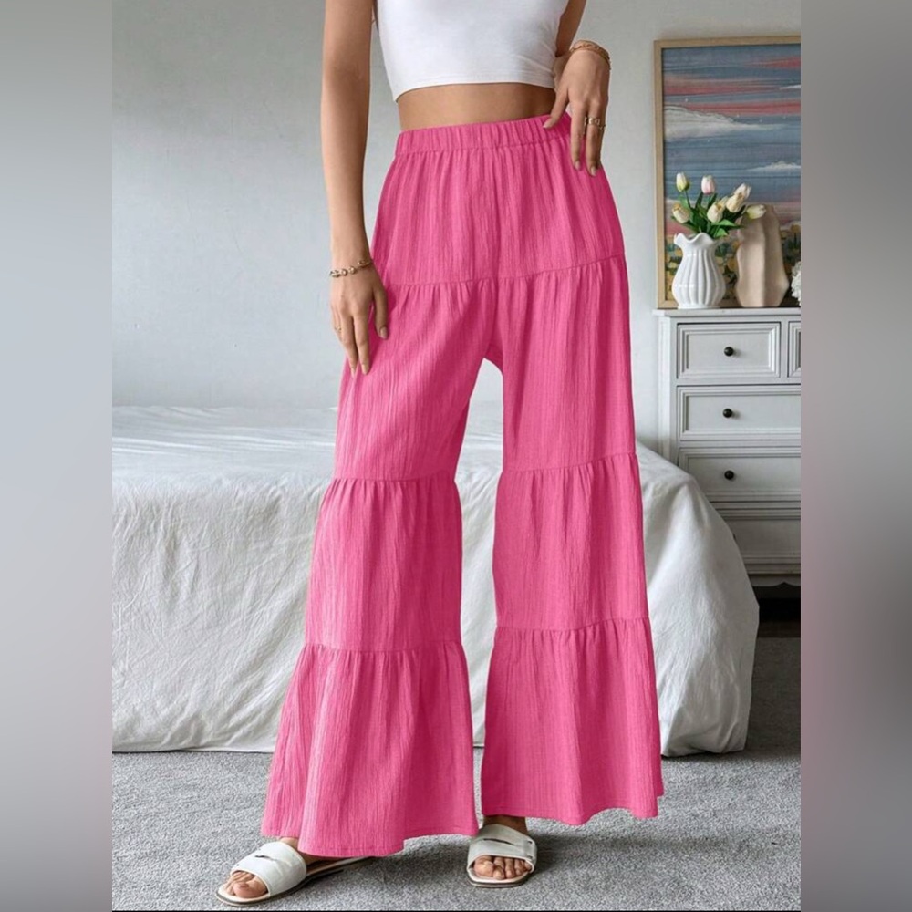 SHEIN Hot Pink Textured Tiered Woman’s Wide-Leg Pants Size XL